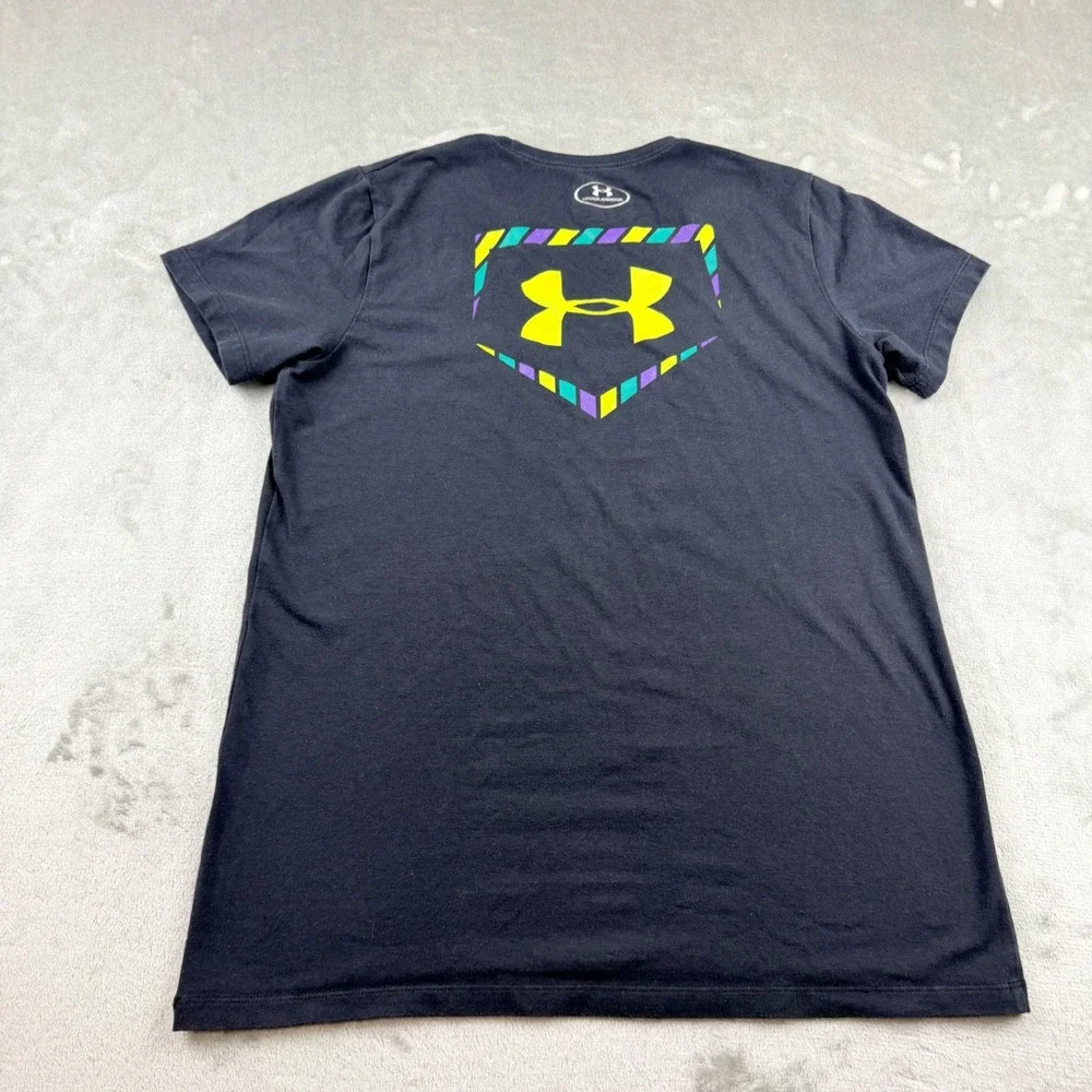 Under Armour HeatGear Boys Youth XL T-Shirt Black Neon Baseball Home Plate Logo